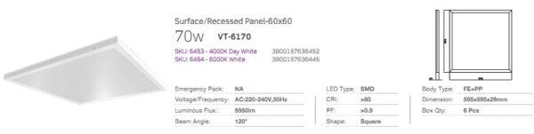 Pannello LED da Superficie 60x60 70w Luce Natura 4000°k 5950 Lumen